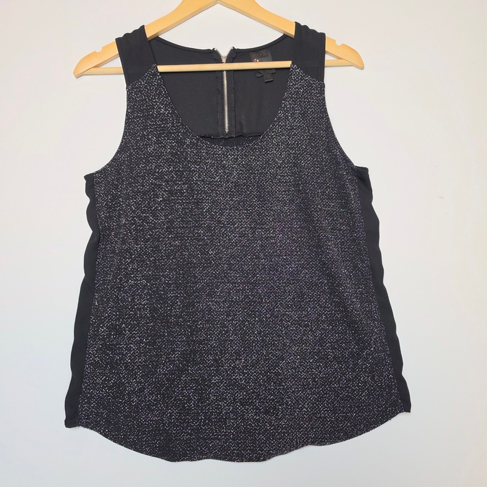 Rock & Shine Metallic Shimmer Sleeveless Zipper Back Top Black Silver Medium